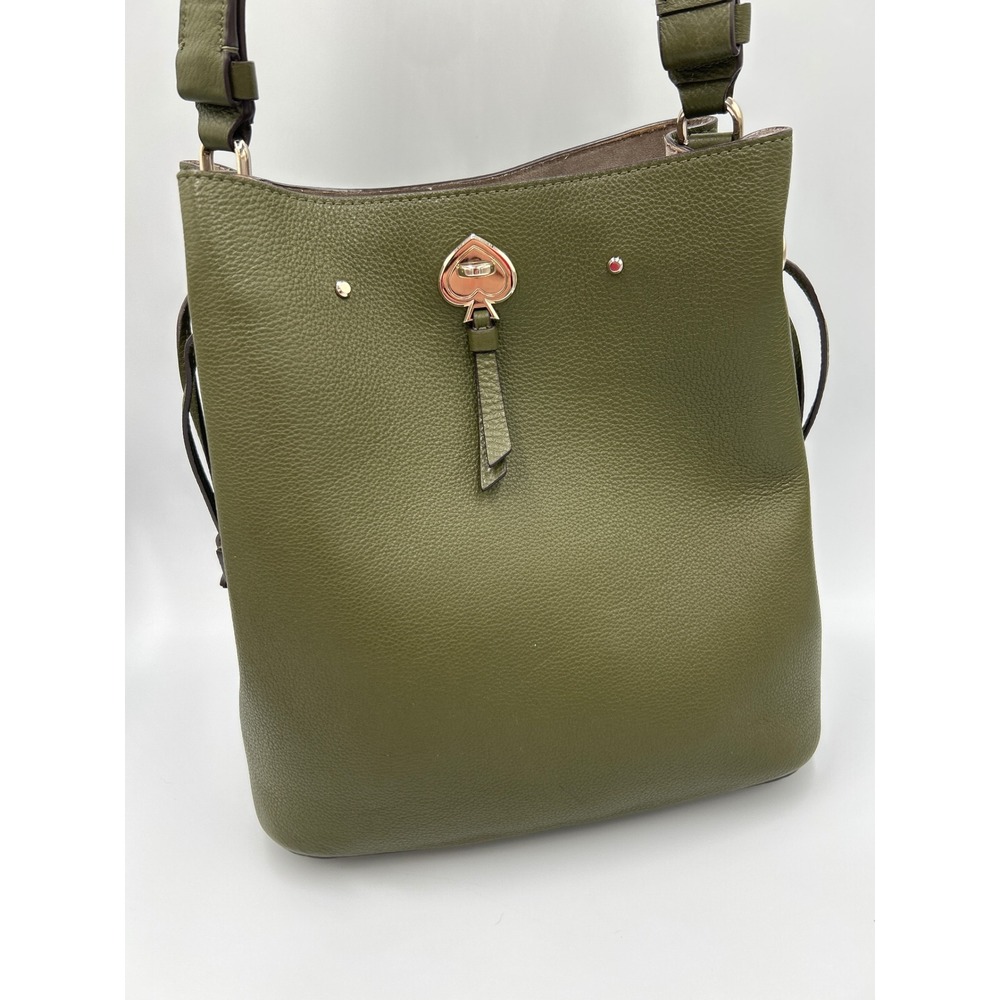 Kate Spade Staci Medium Bucket Bag Thyme Green Pebbled Leather Crossbody Bag